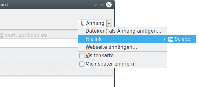 Anhänge via Anhang → Filelink → Sciebo>
